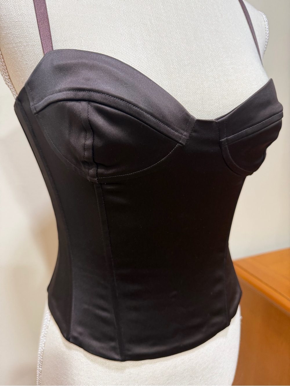 Aritzia Wilfred Chocolate Brown Satin Bustier Top with Thin Straps